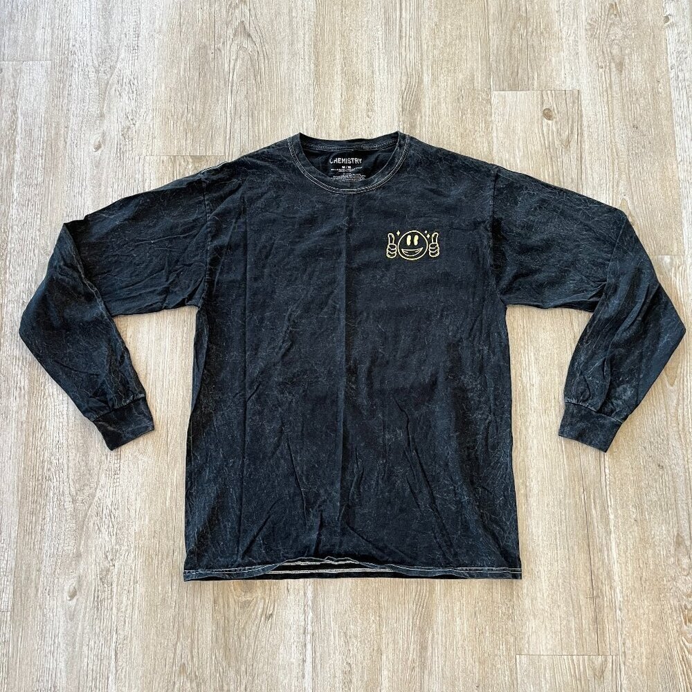 Unisex Chemistry Grey/Black Acid Wash "Vibe" Long Sleeve Shirt - M